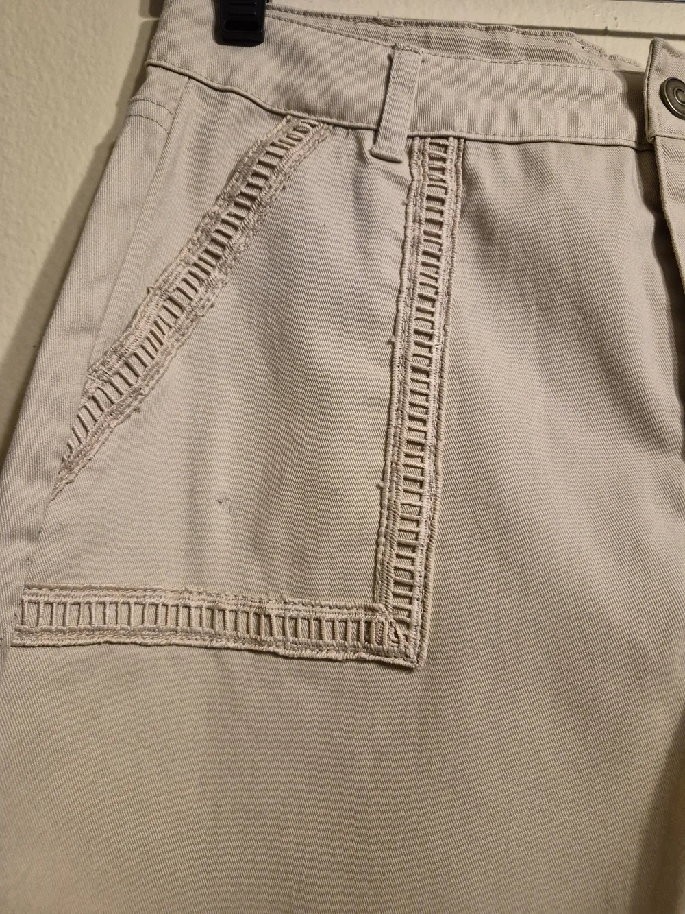 Owillo Kids Ladder Lace Embroidery Tan Khaki Pants - Classic Fit Size L